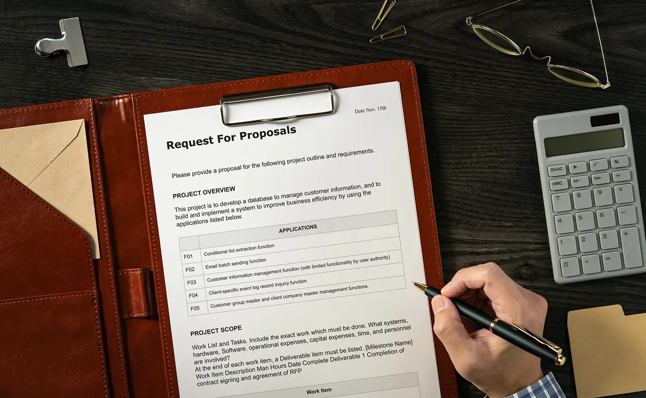 Hand writing on a "Request For Proposals" document